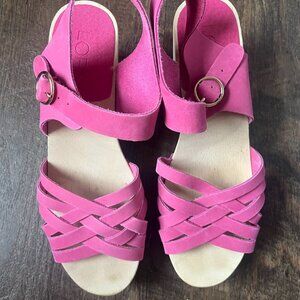 LOFT Woven Leather Clog Sandals Hot Pink Size 7.5M